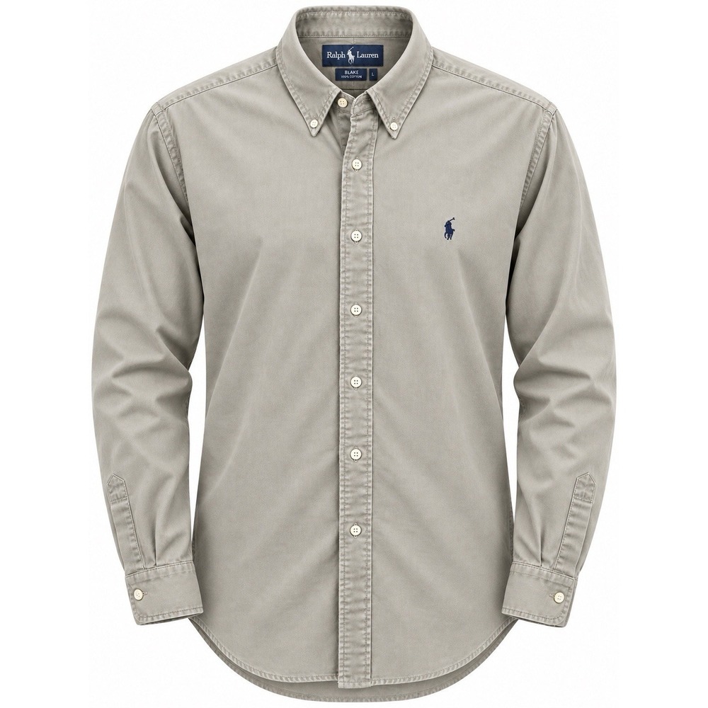 Vintage 90s Ralph Lauren Blake Shirt Mens L Gray Cotton Button Down Pony